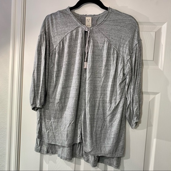 We The Free Top Adult Size XS Gray V-Neck Tie Oversized Linen Stretch Women - Picture 1 of 8